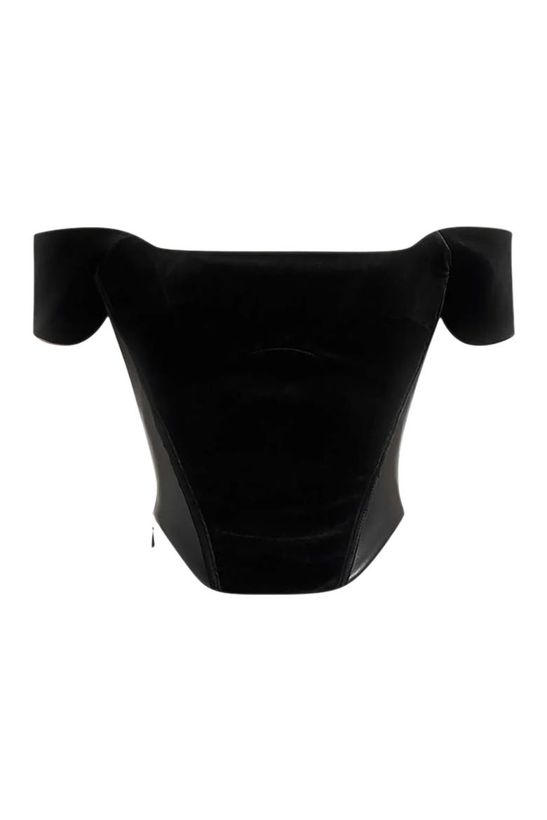 Fae Velvet & Leather Bardot Corset Top, Alternate, color, Black