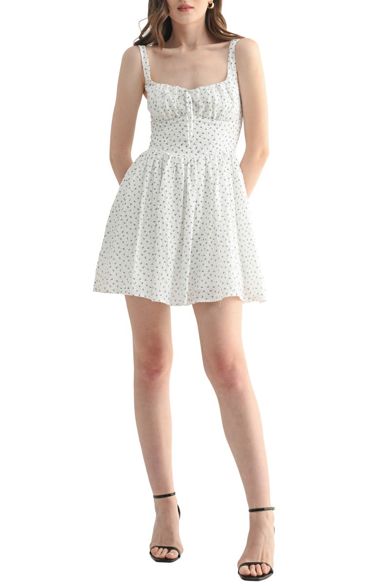 All in Favor Ditsy Cotton Minidress, Main, color, White Blue Ditsy