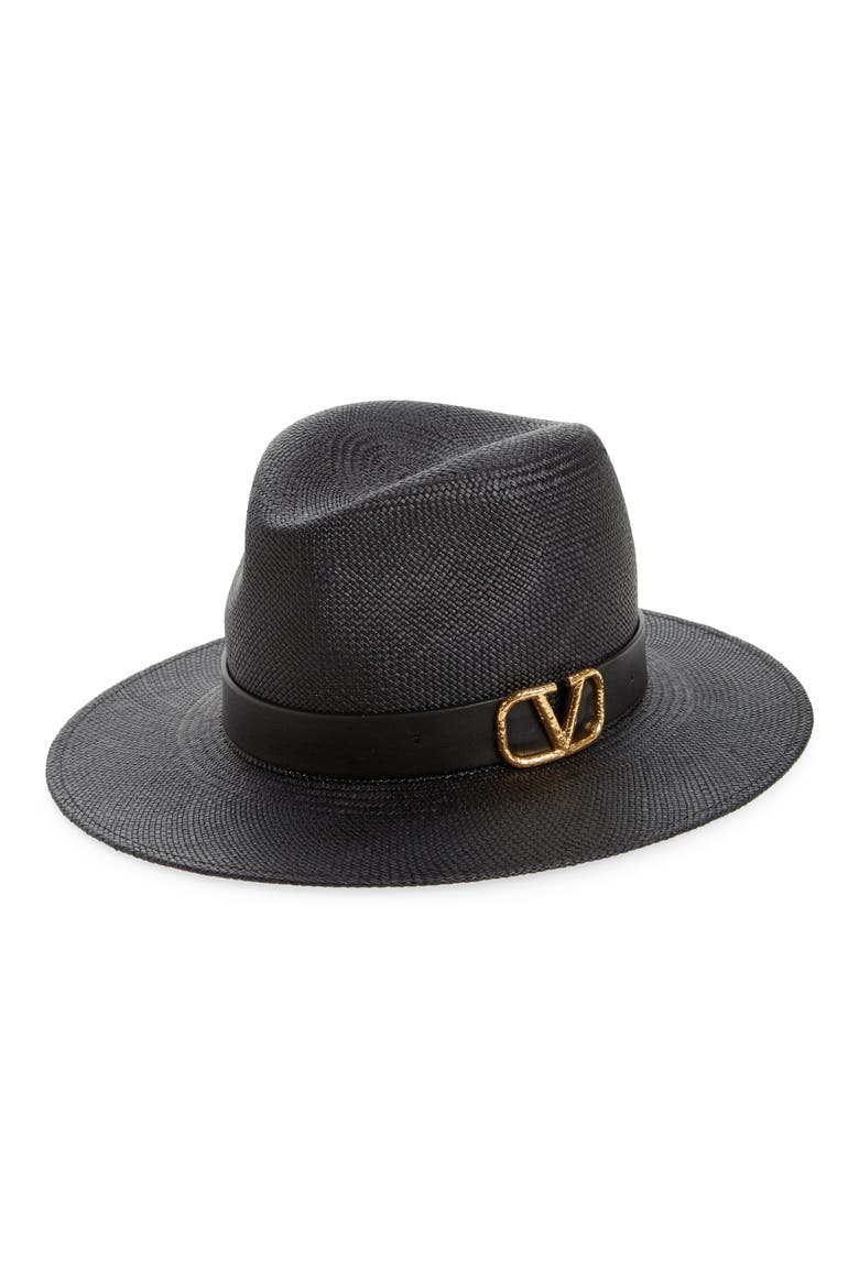 Valentino VLOGO Straw Fedora, Main, color, NERO/ NERO