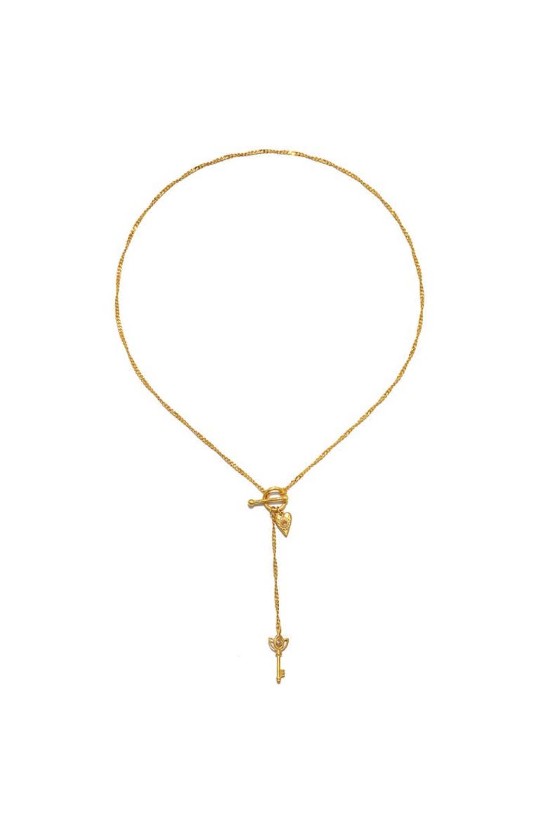 Promise to Love Heart Key Lariat Necklace, Alternate, color, Gold