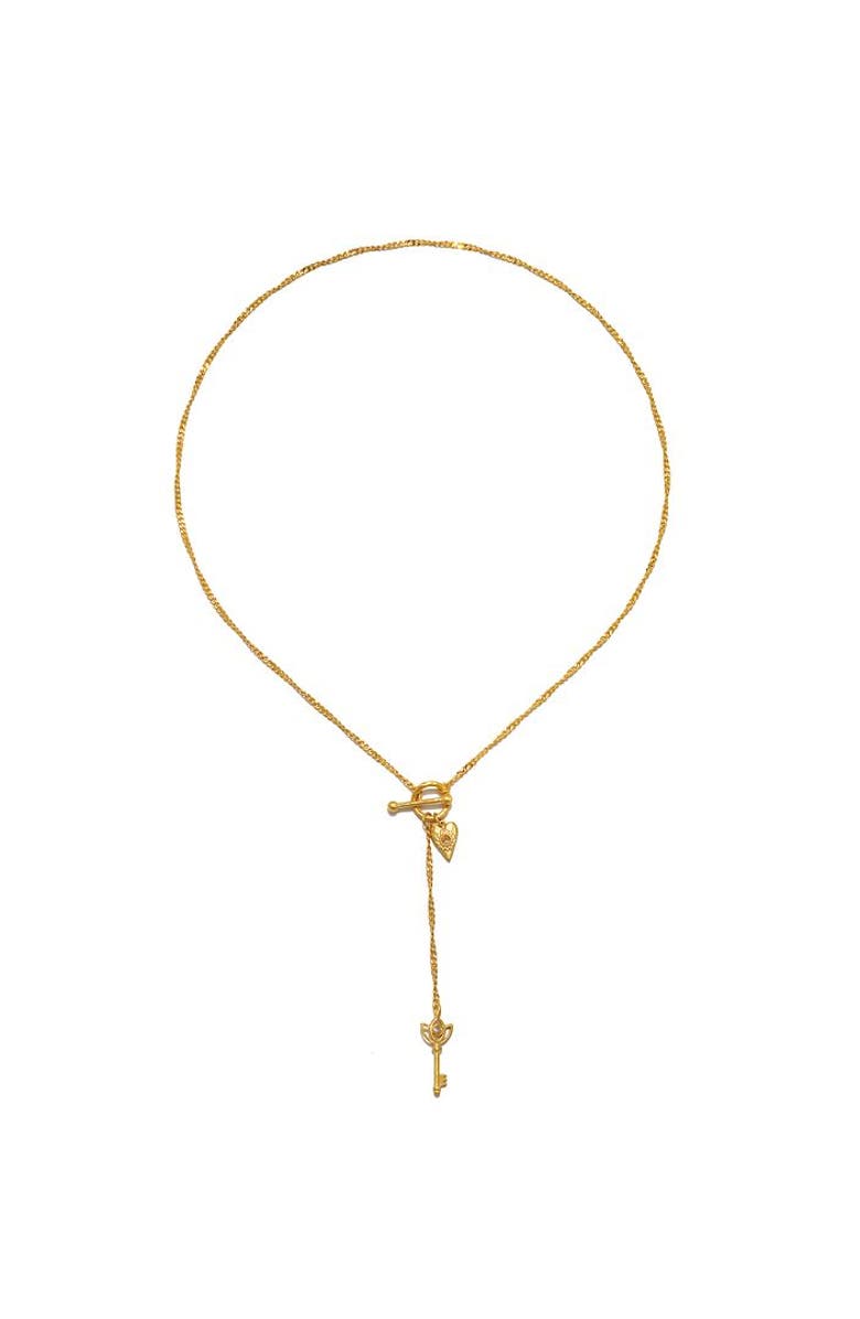 Satya Jewelry Promise to Love Heart Key Lariat Necklace, Alternate, color, Gold