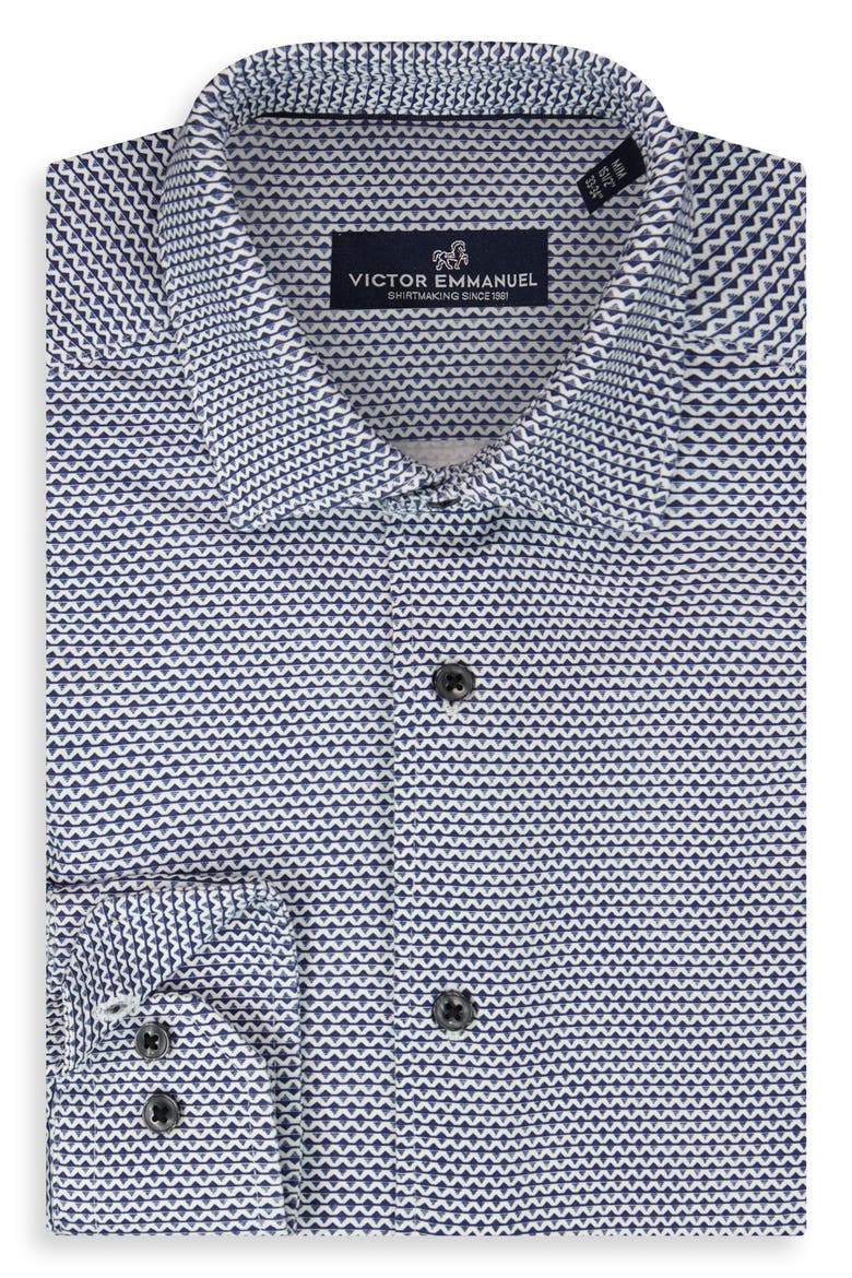 Regular Fit Geometric Print Knit Cotton Dress Shirt, Alternate, color, NAVY