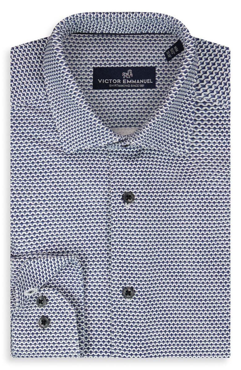Victor Emmanuel Regular Fit Geometric Print Knit Cotton Dress Shirt, Alternate, color, Navy