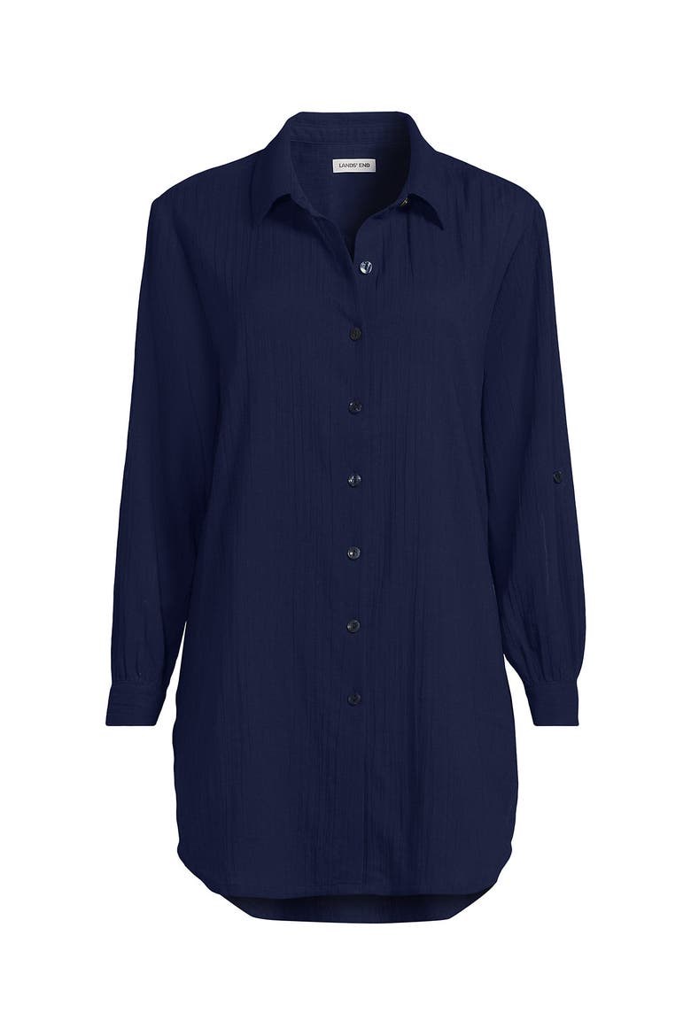 Plus Size New Button-Up Shirt Cover-Up Dress, Alternate, color, Deep Sea Navy