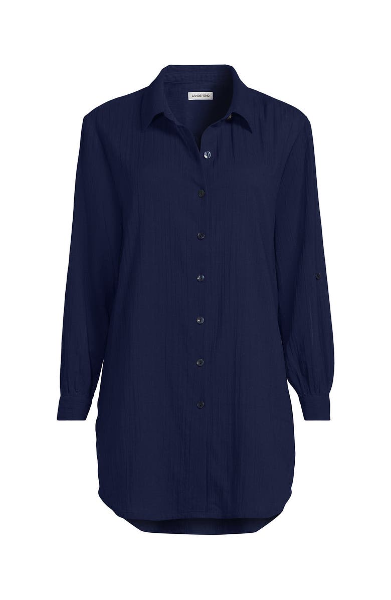 Lands' End New Button-Up Shirt Cover-Up Dress, Alternate, color, Deep Sea Navy