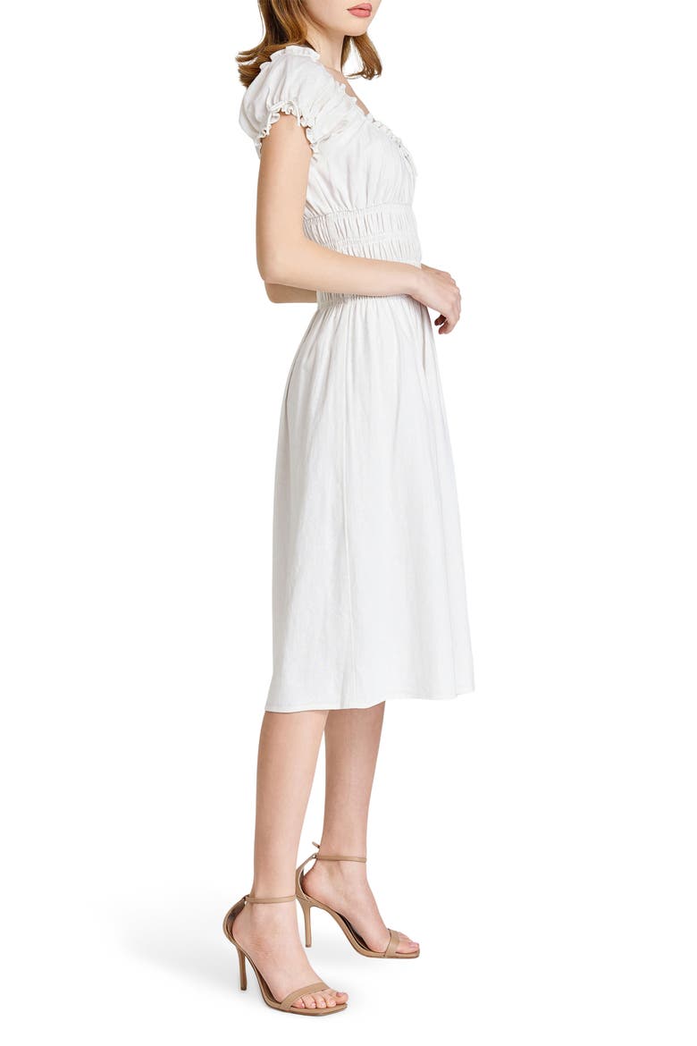 Adelina Shirred Linen Blend Midi Dress, Alternate, color, IVORY
