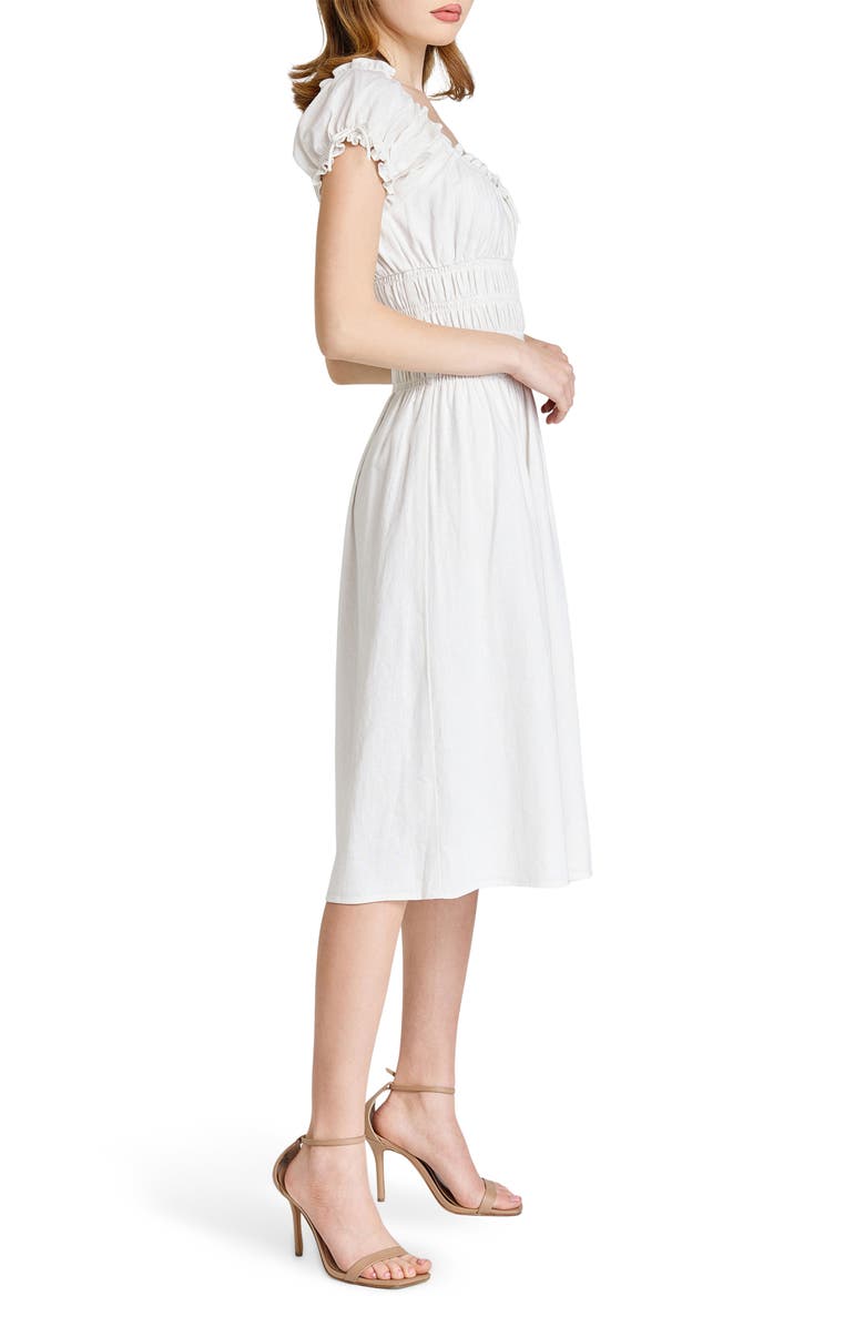 WAYF Adelina Shirred Linen Blend Midi Dress, Alternate, color, Ivory