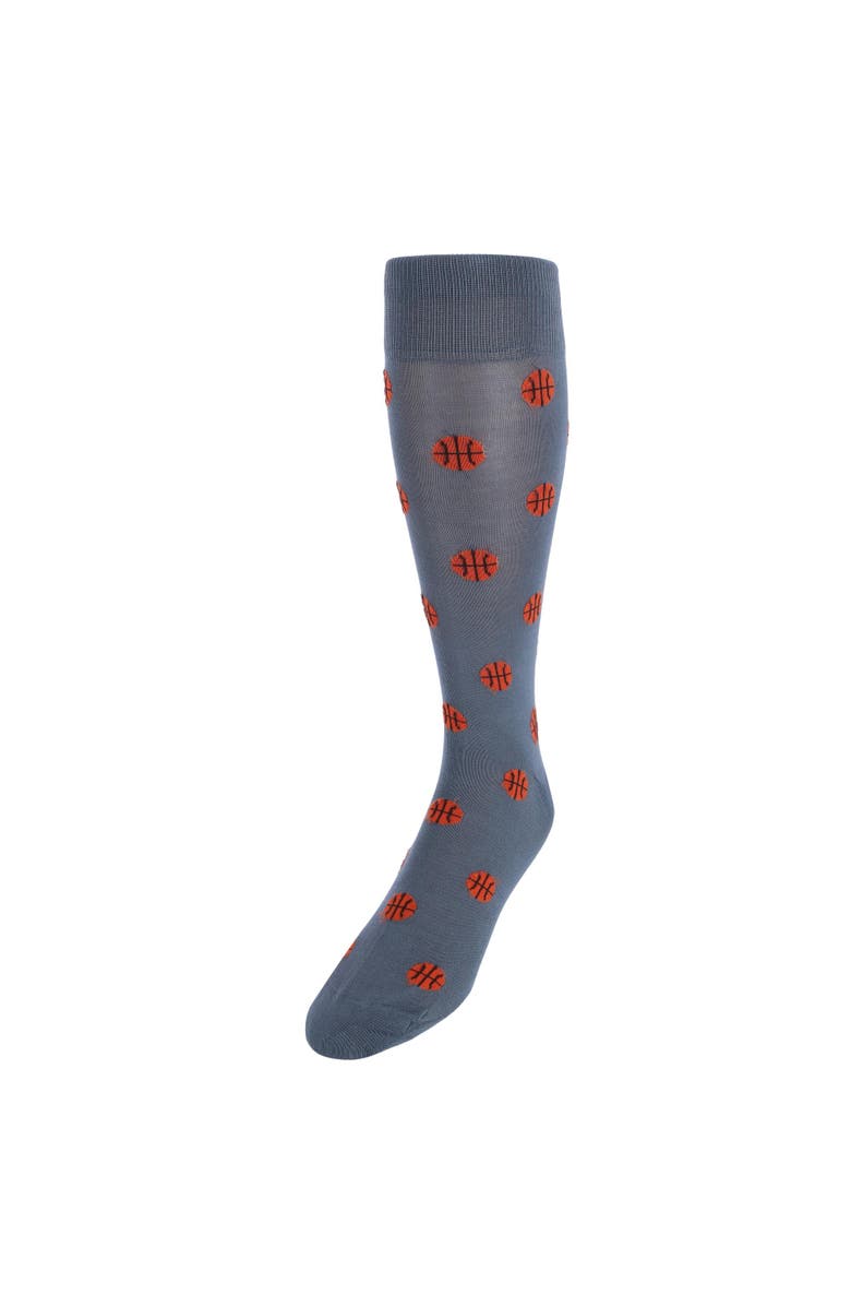 Trafalgar Three Point Shot Basketball Novelty Mercerized Cotton Mid-Calf Socks, Main, color, Grey