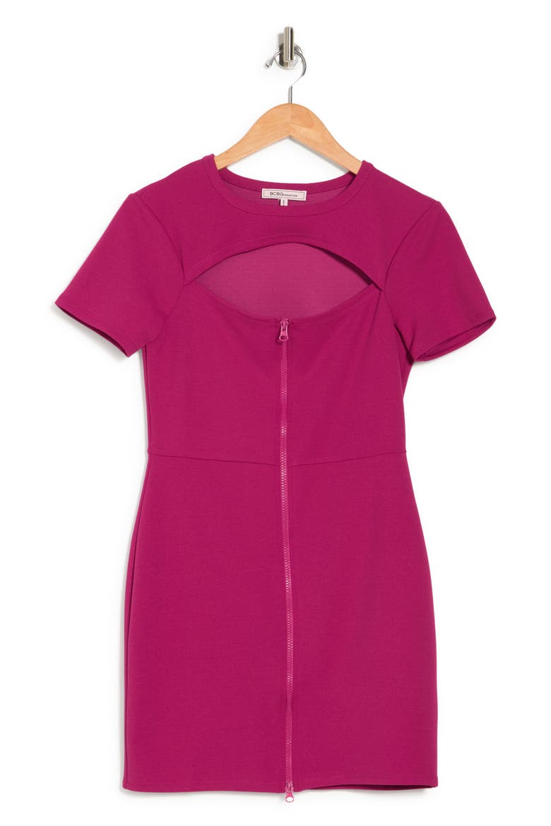Cutout Zip Front Minidress, Alternate, color, PEONY