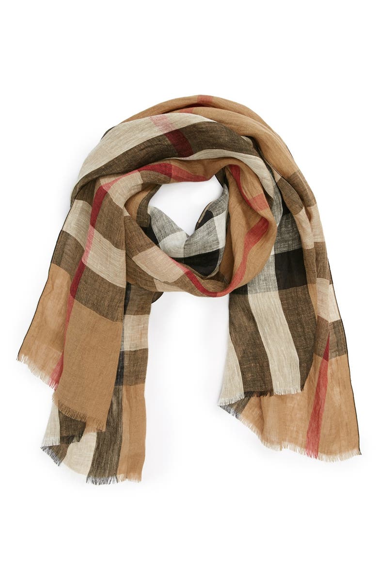 Burberry 'Giant Exploded Check' Linen Scarf, Main, color,