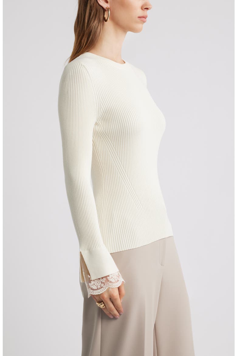 Lace Cuff Ribbed Sweater, Alternate, color, IVORY TOFU