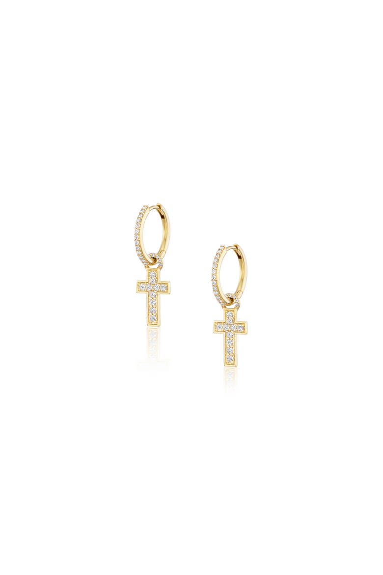 Diamond Cross Charm Earring, Main, color, 14kt Yellow Gold