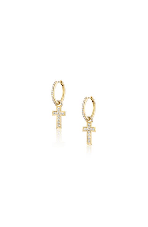 Diamond Cross Charm Earring
