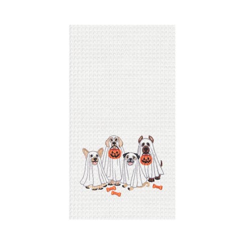 Trick or Treat Halloween Costume Ghost Dogs 100% Cotton Waffle Weave Dishtowel