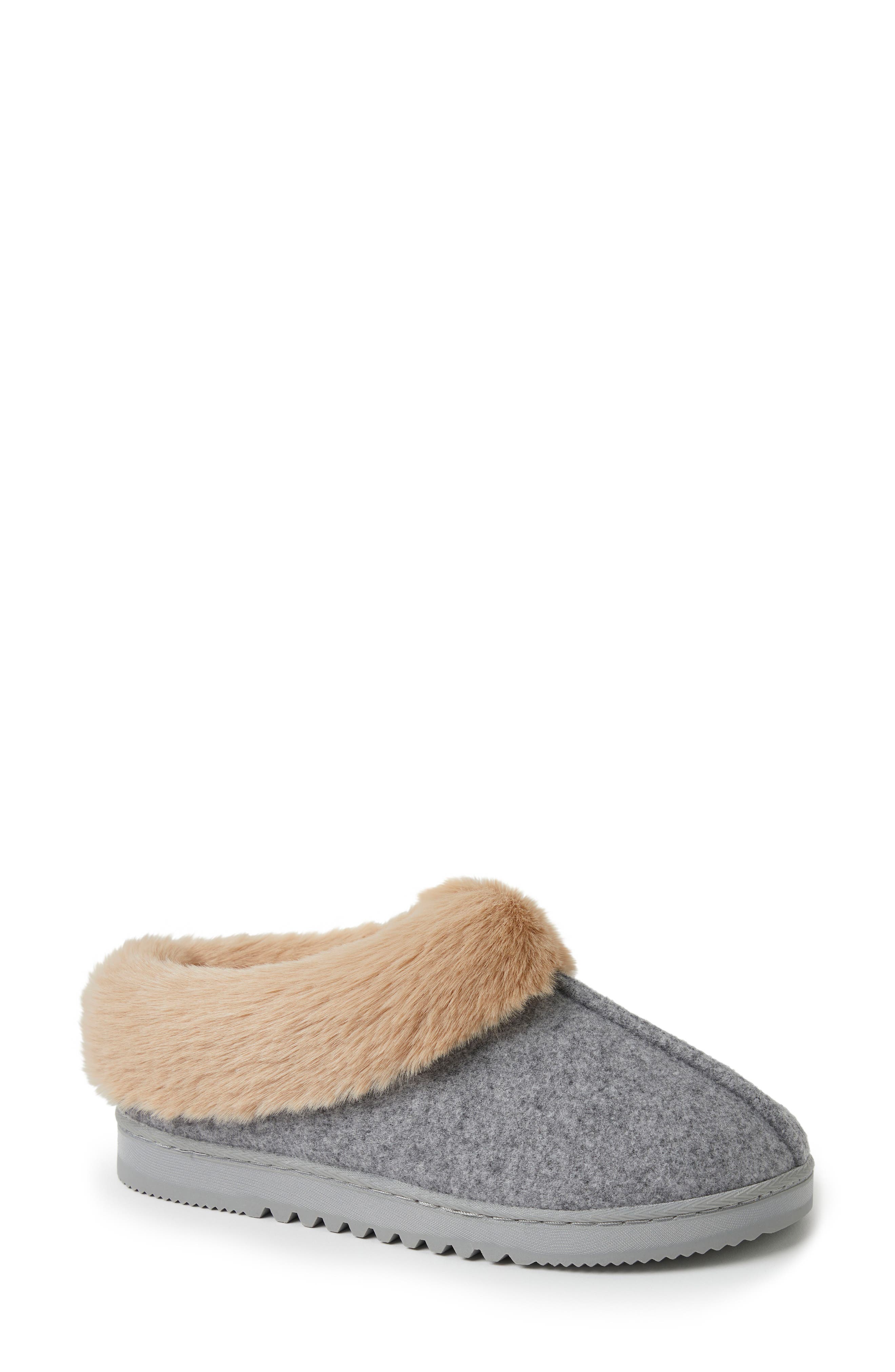 DEARFOAMS Chloe Faux Fur Trim Clog Slipper, Main, color, 