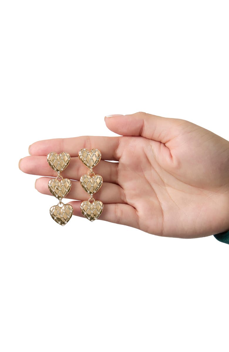 Juicy Couture Triple Heart Drop Earrings, Alternate, color, Gold Tone