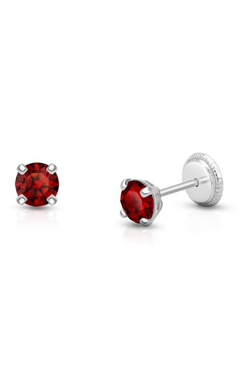 14K Gold 4mm Crystal Birthstone Studs Screw Back Earrings
