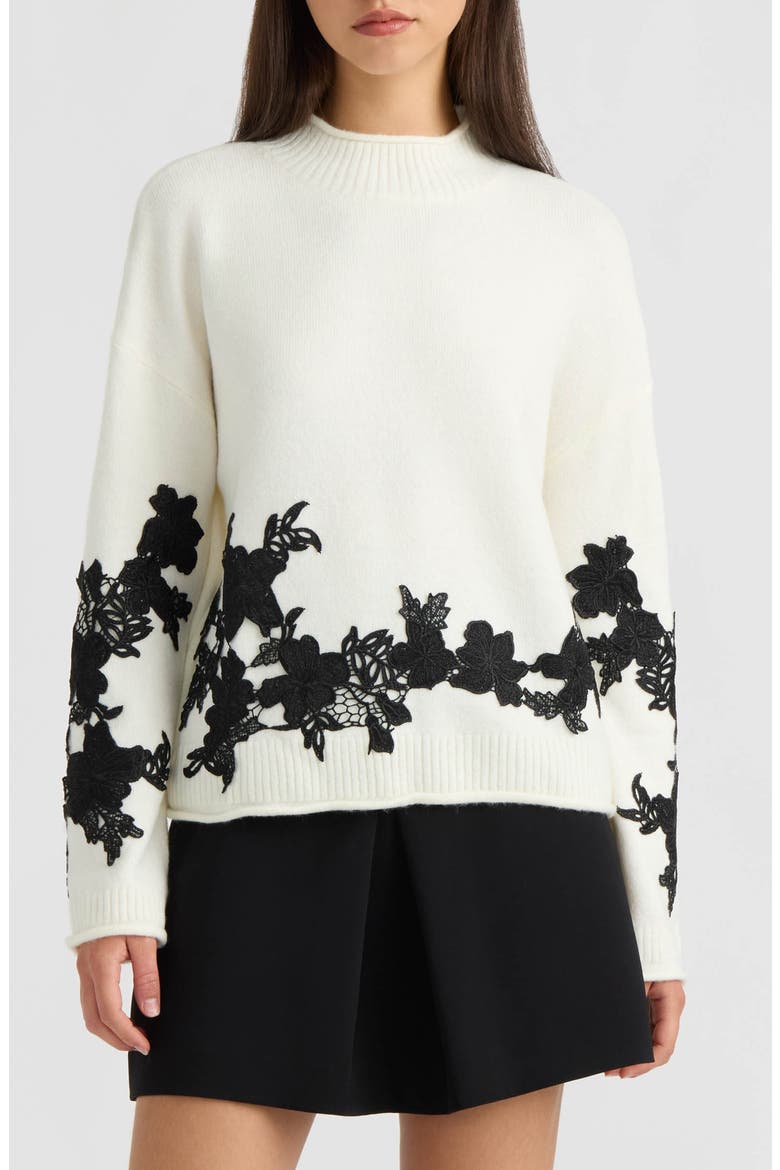 Mock Neck Lace Appliqu Sweater, Main, color, MARSHMALLOW