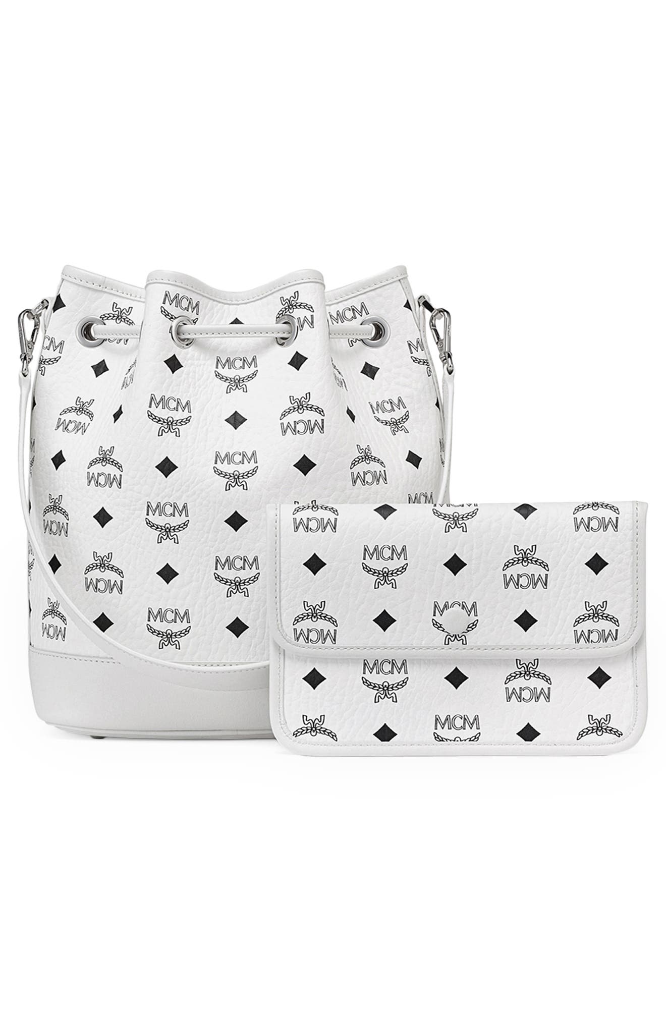 Dessau Drawstring Bucket Bag with Pouch, Alternate, color, WHITE