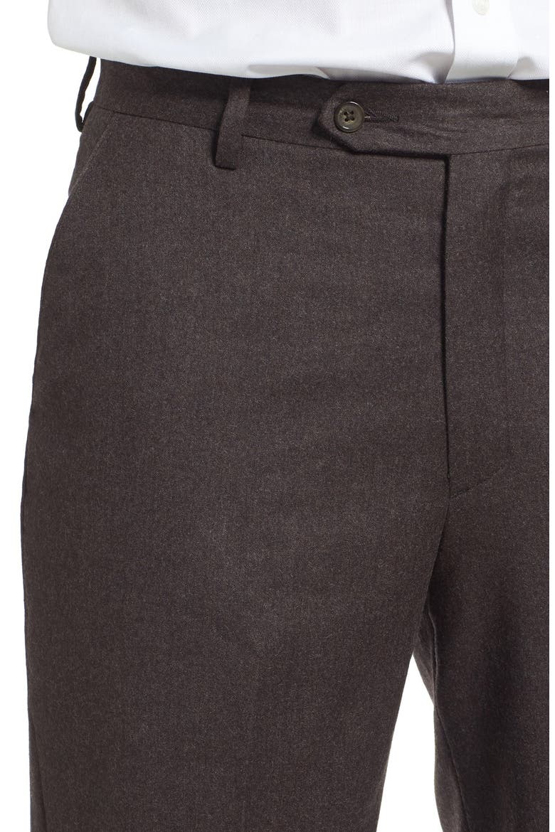 Lightweight Flannel Flat Front Classic Fit Dress Trousers, Alternate, color, HEATHER BROWN