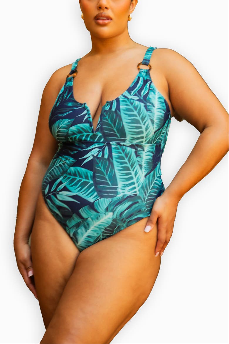 Trim Detail Sculpting Swimsuit, Main, color, Green