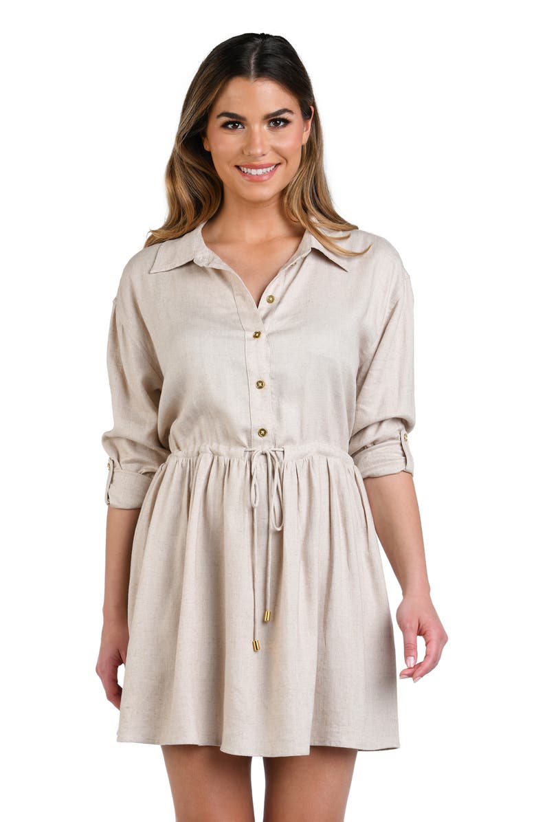 La Blanca Delphine Cover-Up Shirtdress, Alternate, color, Taupe