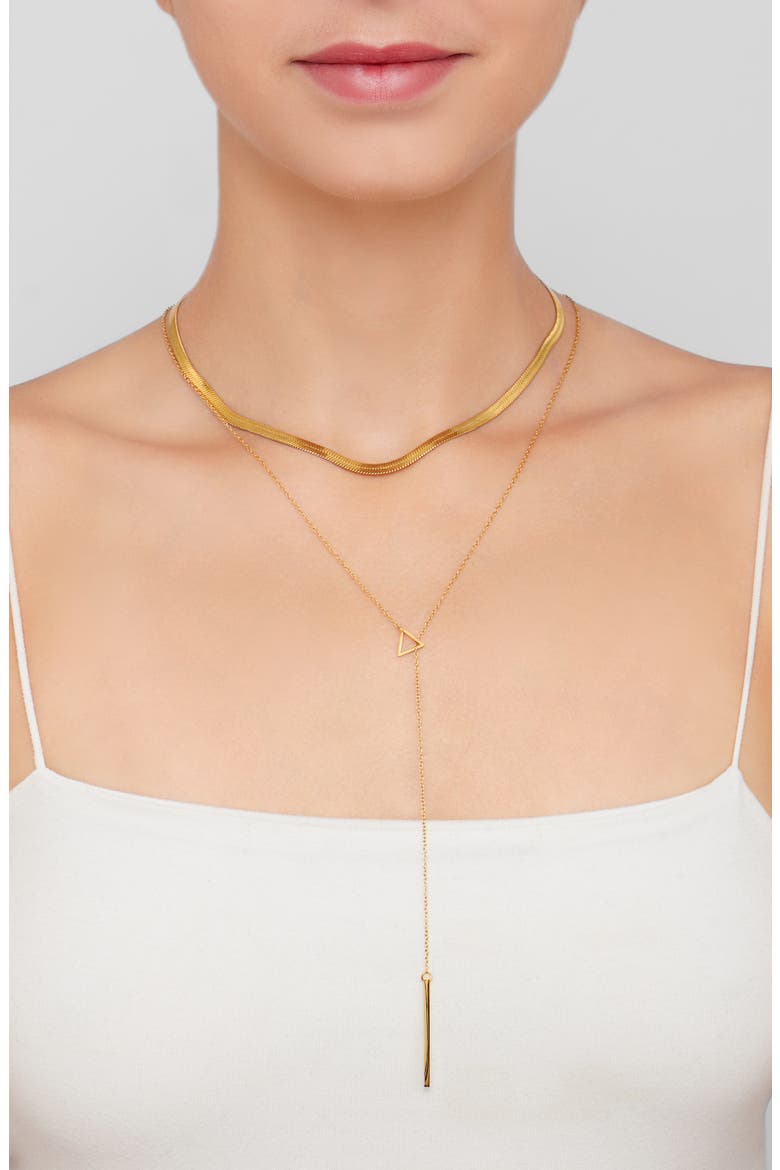 14K Yellow Gold Vermeil Brass Triangle Lariat Necklace, Alternate, color, YELLOW