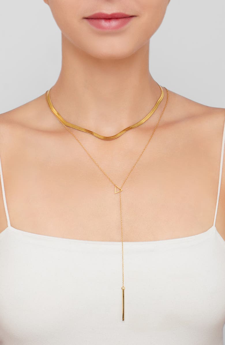 Adornia 14K Yellow Gold Vermeil Brass Triangle Lariat Necklace, Alternate, color, Yellow