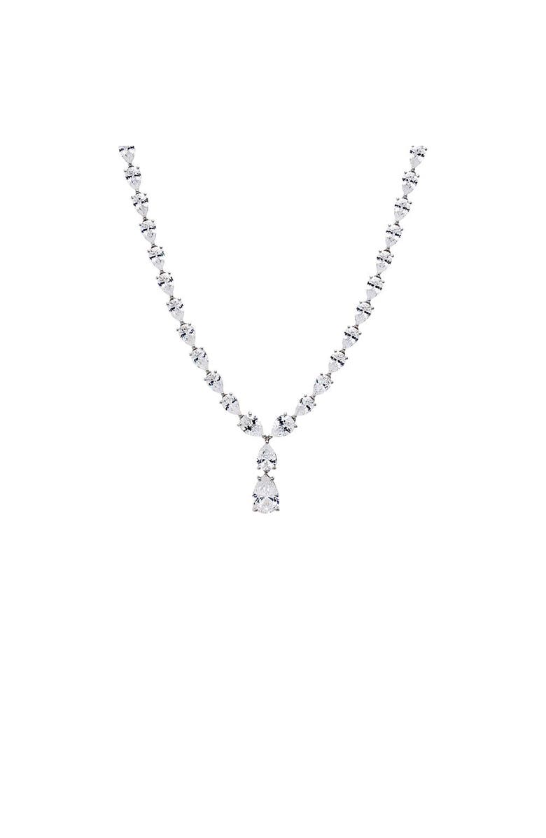 BY ADINA EDEN CZ Drop Pear Fancy Tennis Necklace, Main, color, Silver