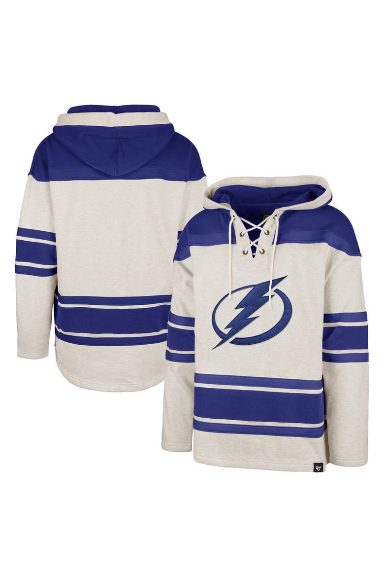Men's '47 Oatmeal Tampa Bay Lightning Rockaway Lace-Up Pullover Hoodie, Alternate, color, Oatmeal