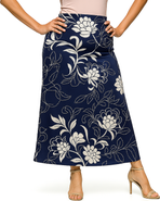 24seven Comfort Apparel Maternity Navy Floral Print Elastic Waist A-Line Maxi Skirt