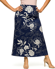24seven Comfort Apparel Maternity Navy Floral Print Elastic Waist A-Line Maxi Skirt