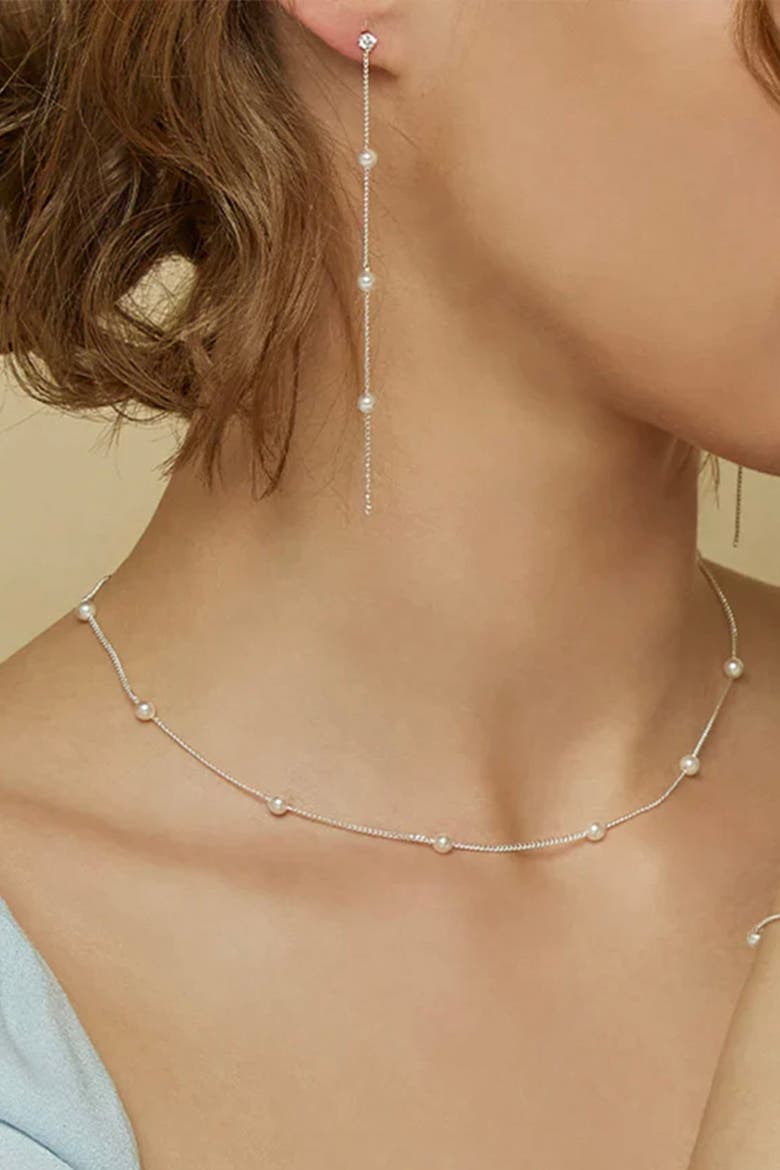 Sterling Silver Infinite Pearl Earrings Dainty Statement Daily Wear, Alternate, color, Silver