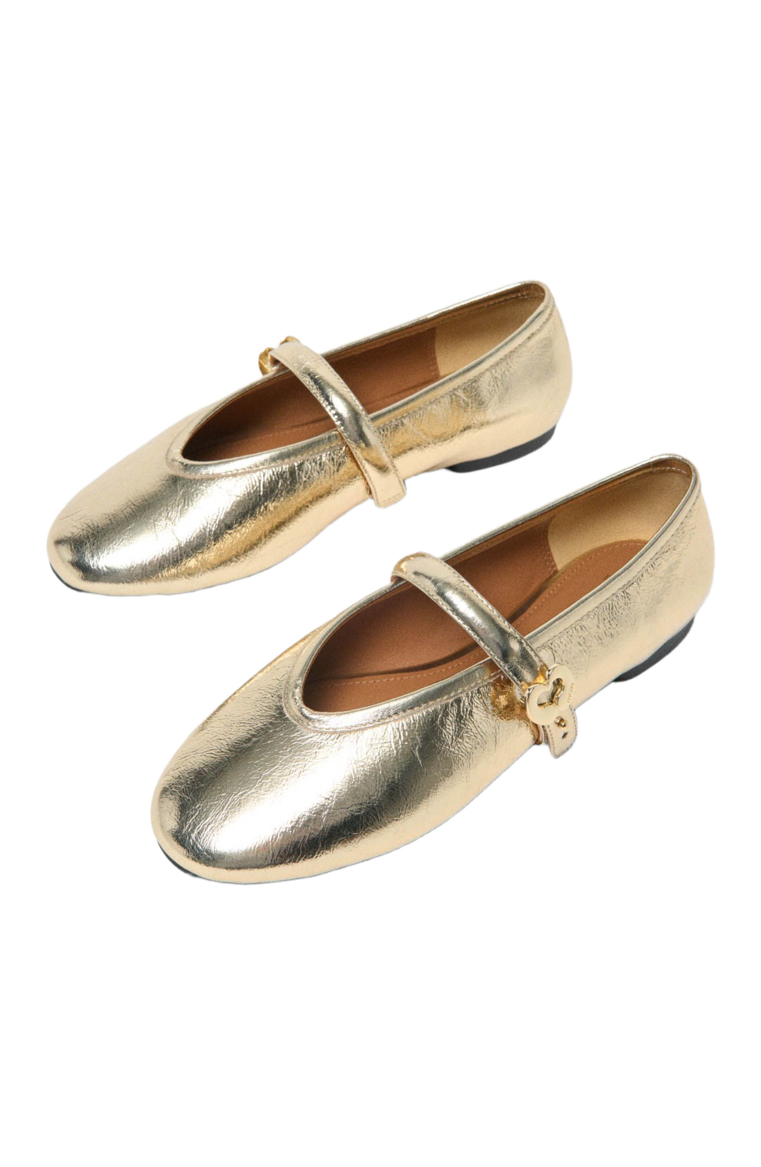 maje Metallic leather ballet flats, Alternate, color, Light Gold