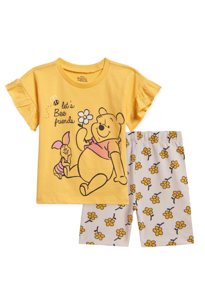 Moana 2-Piece T-Shirt and Bike Shorts Set, Main, color, Pooh Piglet Yellow