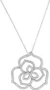 SUZY LEVIAN Sterling Silver Flower Pave Cubic Zirconia Pendant Necklace