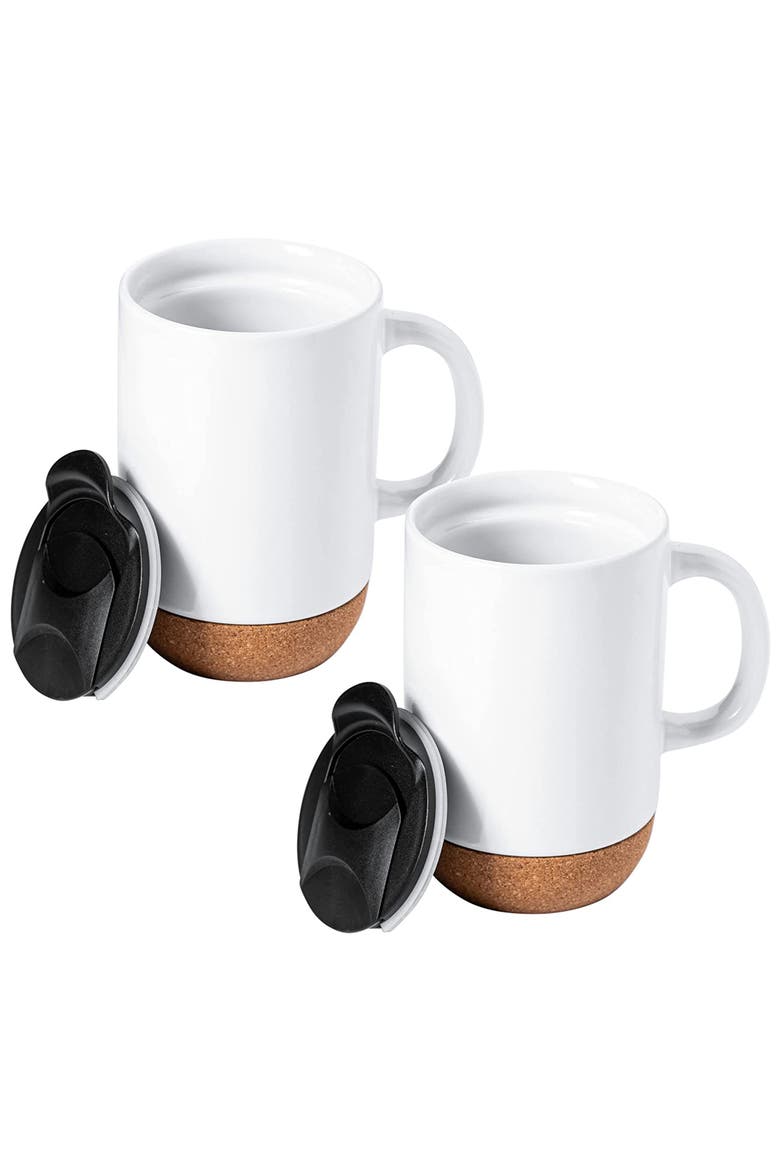 Modani 4 Piece 16.5 Ounce Stoneware Travel Mug Set with Lid and Cork Base, Alternate, color, Black