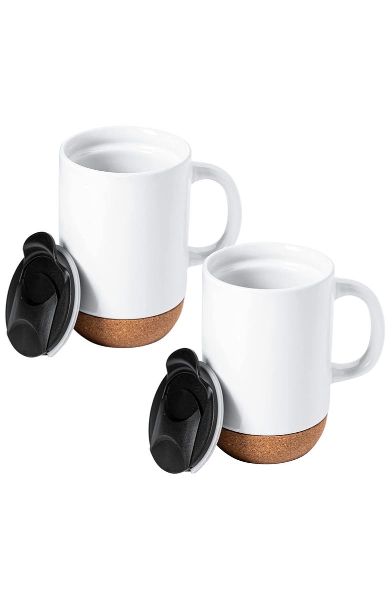 Gibson Home Modani 4 Piece 16.5 Ounce Stoneware Travel Mug Set with Lid and Cork Base, Alternate, color, Black