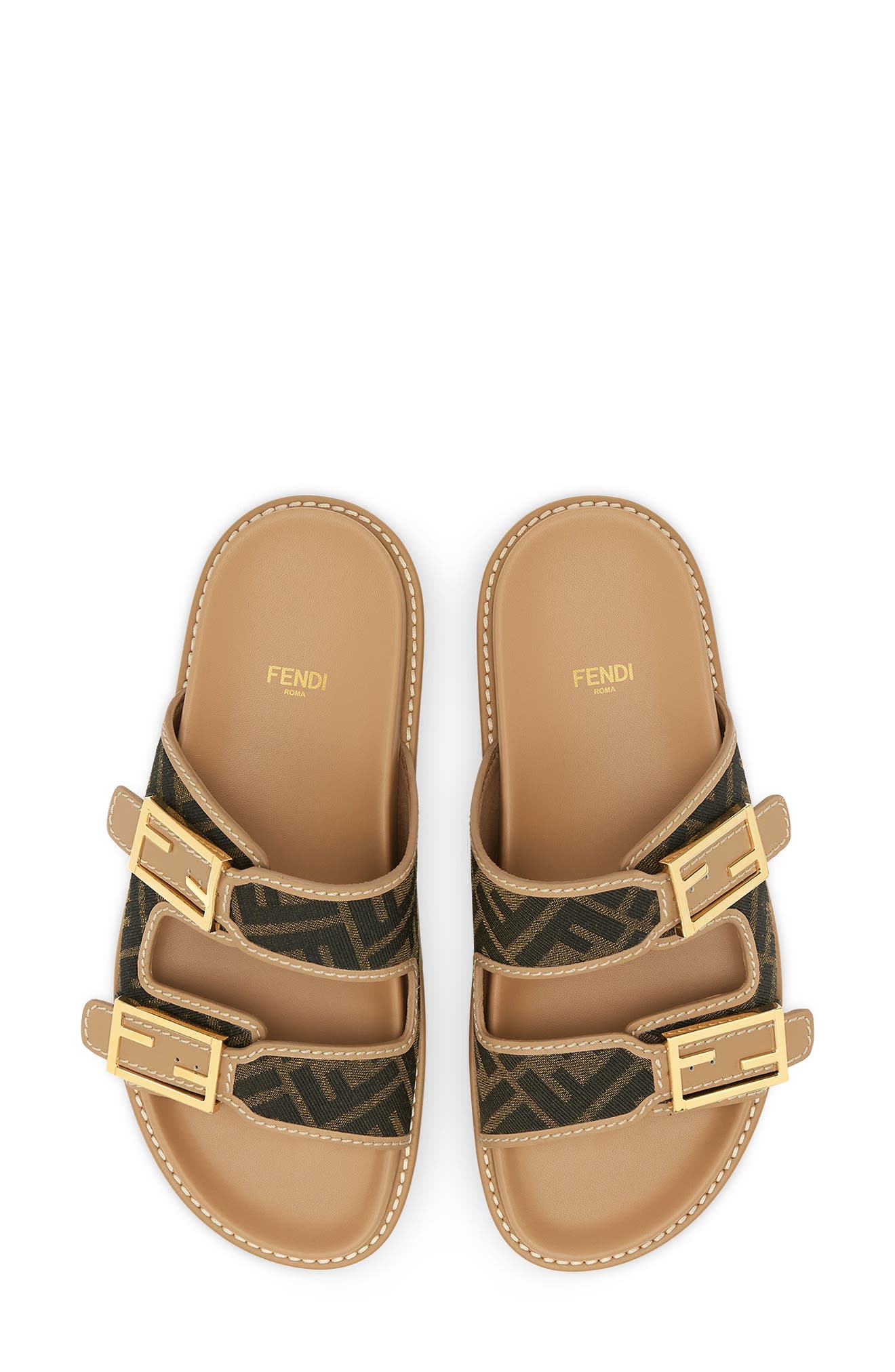 Fendi Feel Busbet Baguette Dual Strap Slide Sandal, Alternate, color, Tobacco Nero