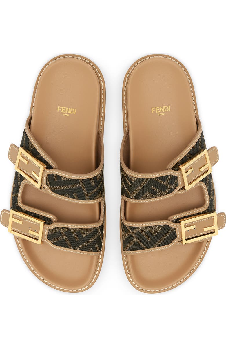 Fendi Feel Busbet Baguette Dual Strap Slide Sandal, Alternate, color, Tobacco Nero