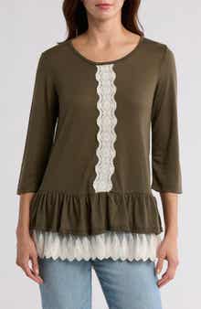 Forgotten Grace Lace Trim Long Sleeve Peplum Top