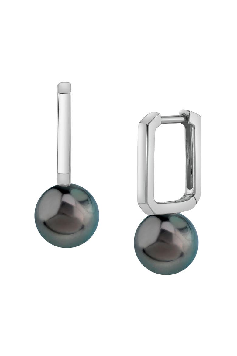 Tahitian South Sea Pearl Huggie Susie Earrings, Main, color, White Gold