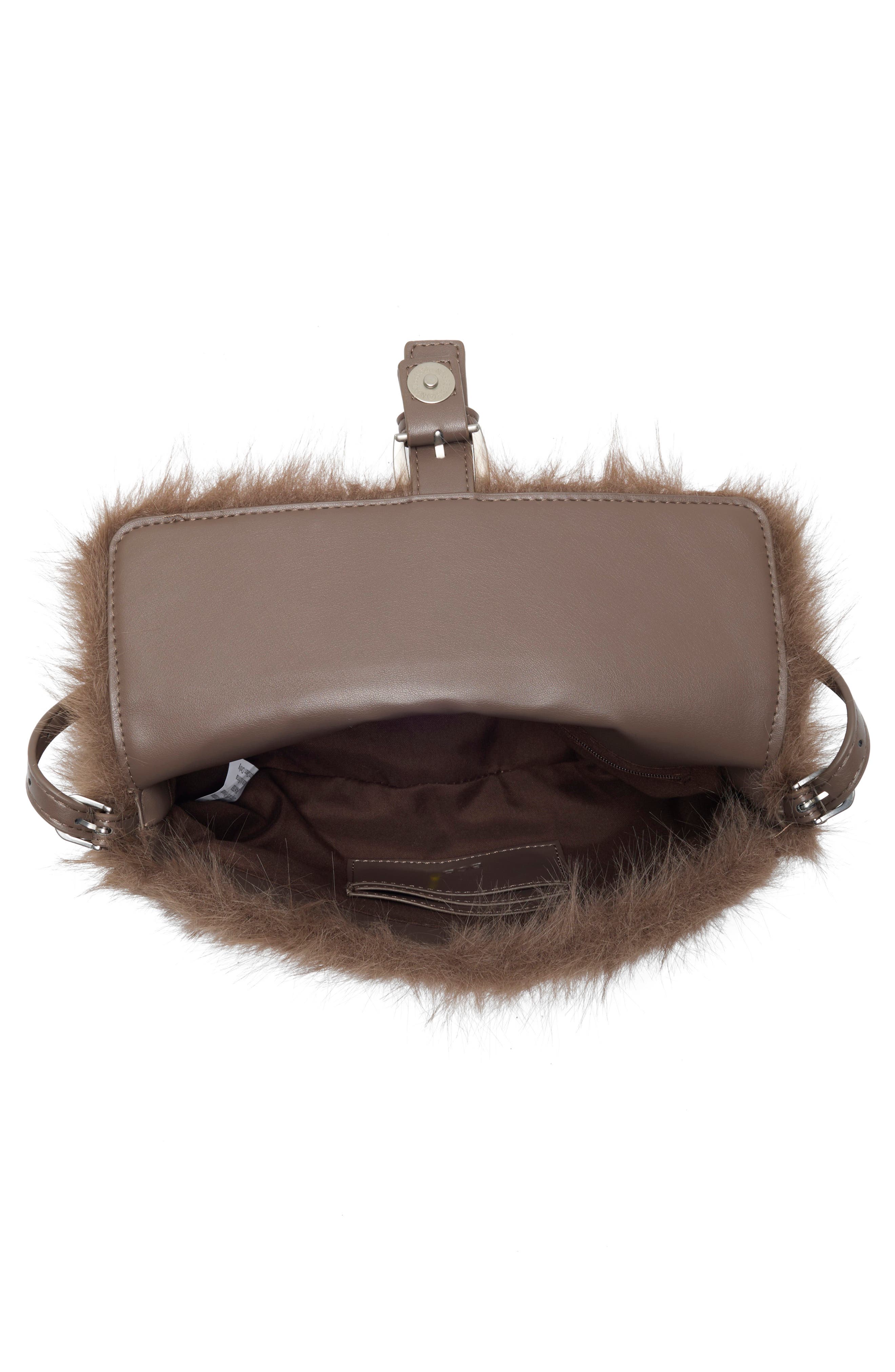Faux Fur Buckle Shoulder Bag, Alternate, color, MUSHROOM