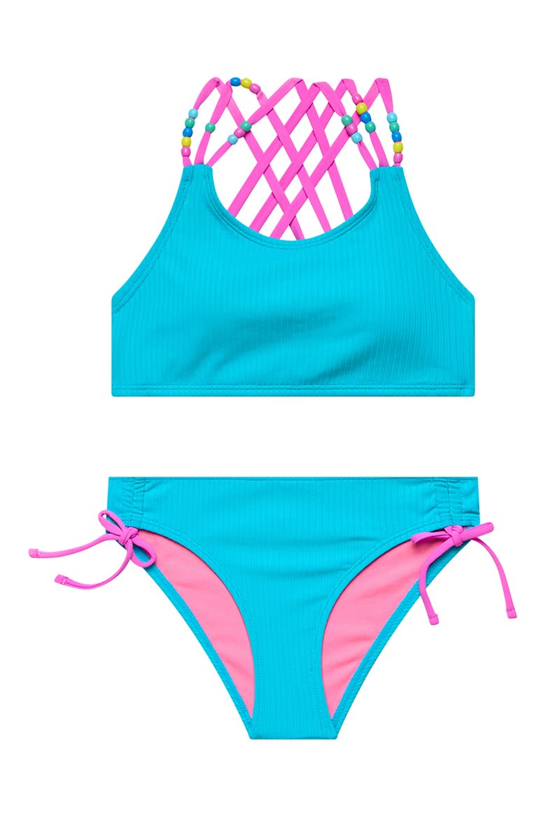 Kids' Beaded Strappy Two-Piece Swimsuit, Main, color, POOL PARTY