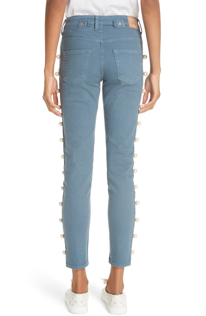 Tu es mon Trésor Imitation Pearl Embellished Jeans, Alternate, color, 