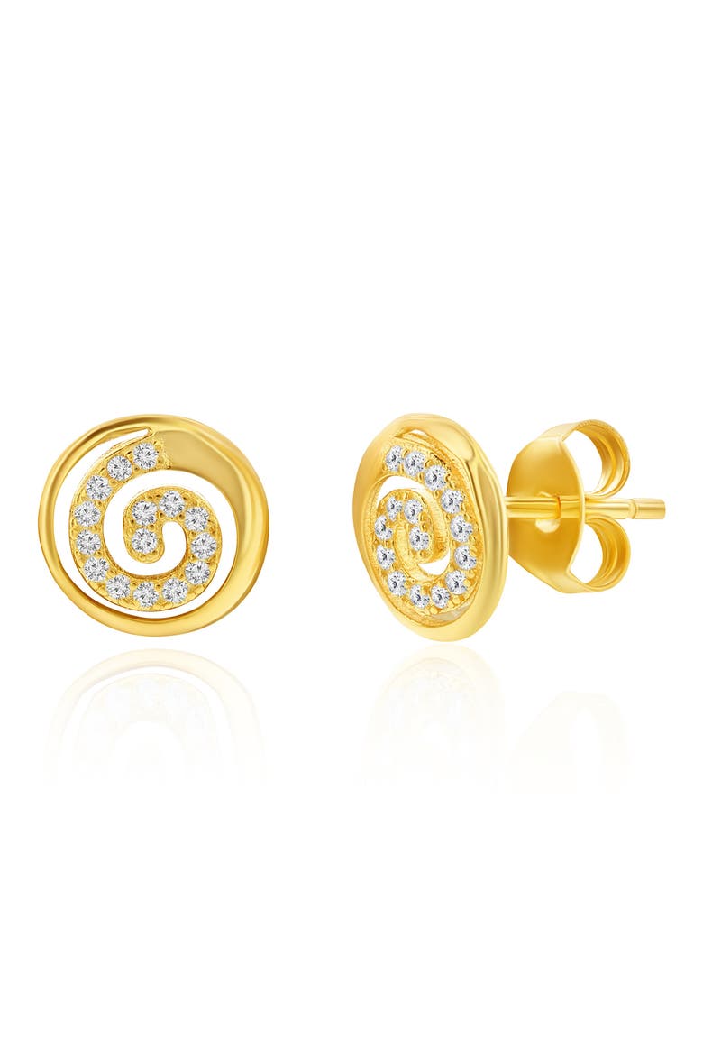 Pavé Cubic Zirconia Swirl Stud Earrings & Necklace Set, Alternate, color, GOLD