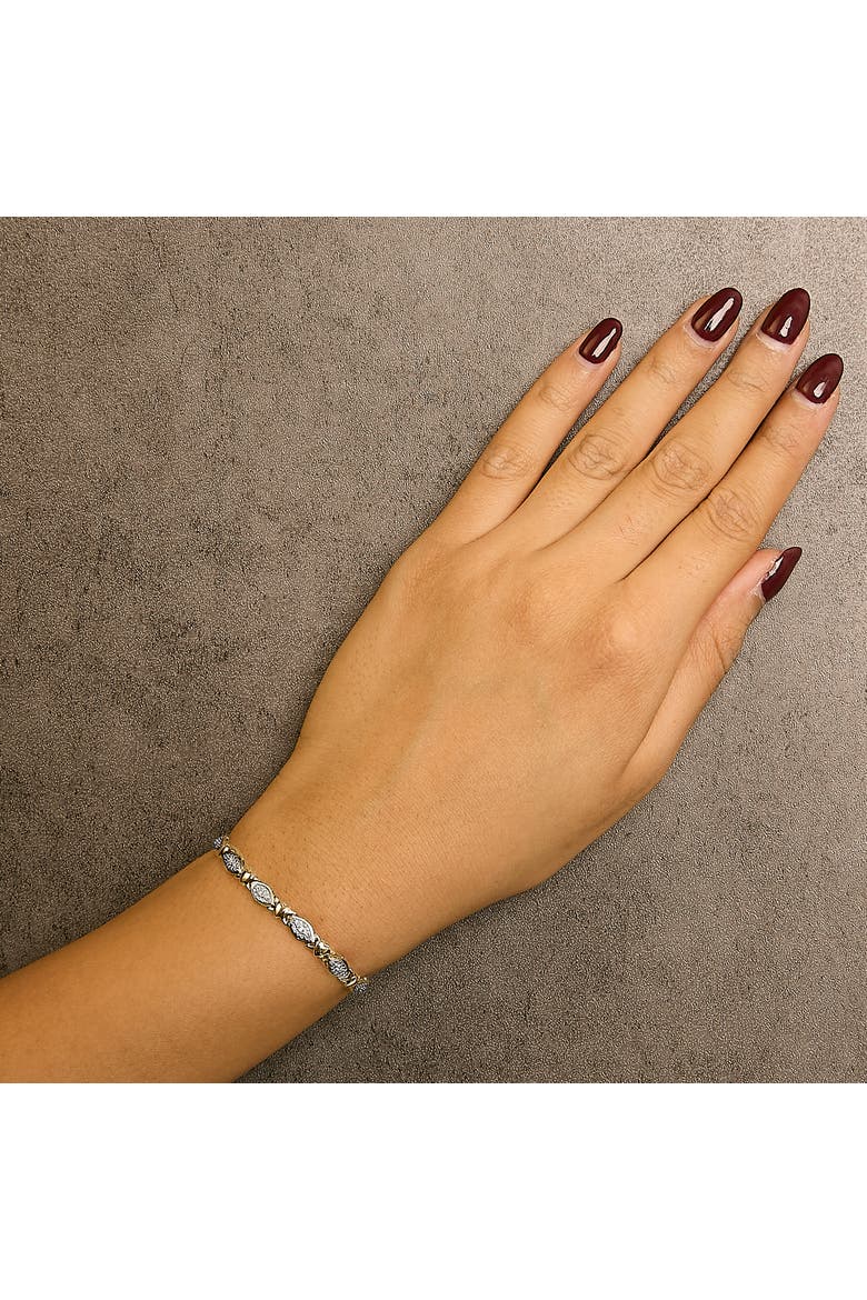 Silver Diamond Accent Alternating Marquise Shape and Heart Links Bolo Bracelet, Alternate, color, Yellow Gold over Silver