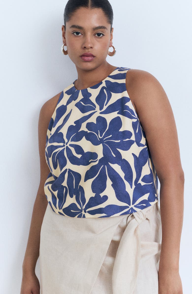 MANGO Floral Print Crop Tank, Alternate, color, Blue