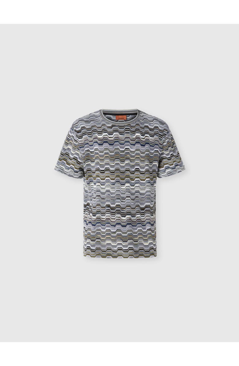 Missoni Crew-neck Cotton T-shirt With Raschel Knit And Greek Motif, Alternate, color, Beige& White