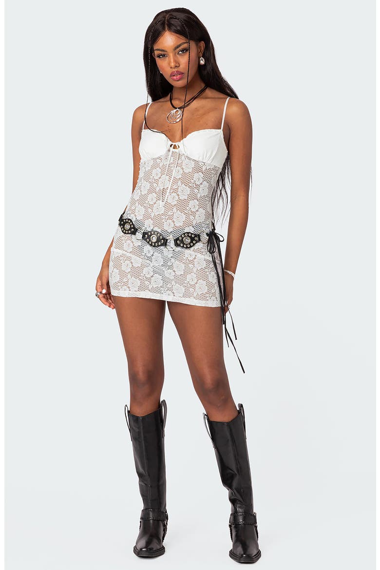 Ayala Lace Sheer Minidress, Alternate, color, WHITE